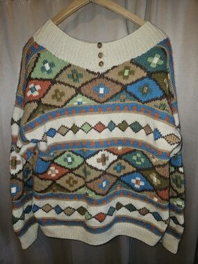 Vintage 90s Roberta Frost Hand-knitted Virgin Wool Sweater